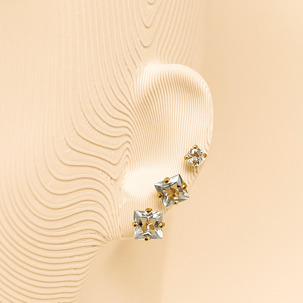 Brinco Trio zircônia Ponto De Luz Quadrado